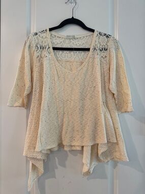 everleigh Cream Lace-Yoke Handkerchief Hem Top
